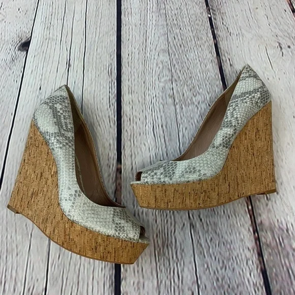 Vince Camuto Snake Skin Cork Wedges - Picture 2 of 7